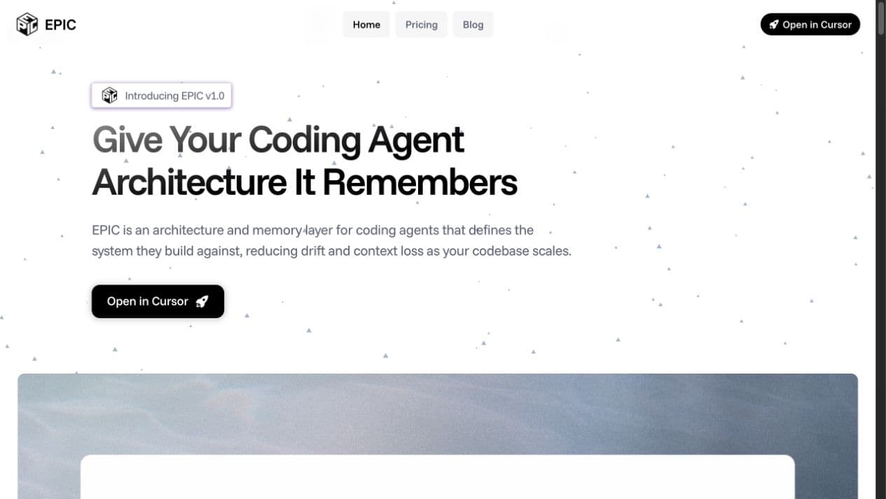 EPIC homepage introducing architecture and memory for coding agents
